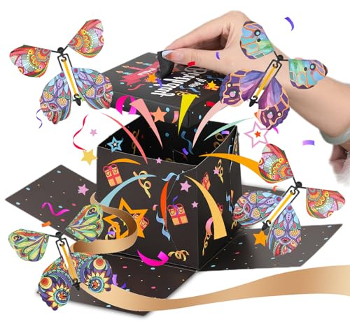Schmetterlings Explosionsbox Geburtstag Überraschung Geschenkbox Geburtstag | Überraschungsbox mit Fliegende Schmetterlinge, Pop Up Geschenkbox Explosionsbox Hochzeit, Mystery Box 12,5x10x12,5cm