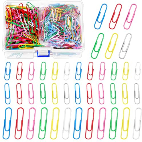 Cimeton 750Pcs farbige Papierklammern Kit, 28mm 33mm 50mm beschichtete Papierklammer Jumbo Papierklammern wiederverwendbare Papierklammern bunte Klammern Büroklammern sortierte Farben für Büro Schule