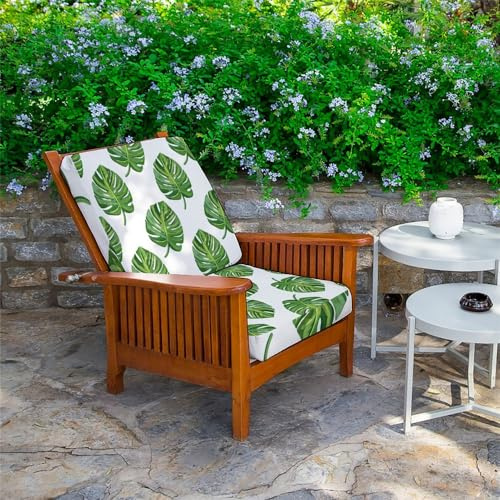 Hiseng Housses de Coussin de Siège Canapé Imperméable d'extérieur 3D Monstera Tropicale Housses de Coussin Canapé de Remplacement avec Fermeture éclair pour Coussin Jardin (Blanc,64x64x10cm)