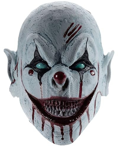 Gruselige Clown Maske - Horror Lächeln Killer Glatzköpfige Dämonen Vollkopf Latex Maske - Blutige Teufels Halloween Cosplay Kostüm Zubehör