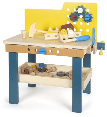 small foot Werkbank „Workshop“, inklusive 4 Werkzeugen und umfangreichem Zubehör aus Holz, für Kinder ab 3 Jahren, 12558