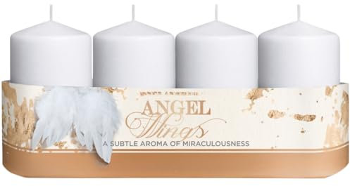 Lot de 4 bougies piliers, pour couronne de l'Avent, blanches, parfum jasmin, vanille et orange, durée de combustion : environ 10 h, dimensions H/Ø : environ 7 x 4 cm