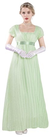 Fiamll Robe de Régence pour Femme Maxi avec Bande Taille Empire Robe Froncée Robe Victorienne pour Fêtes Robe de Bal et Gala, Vert, XL