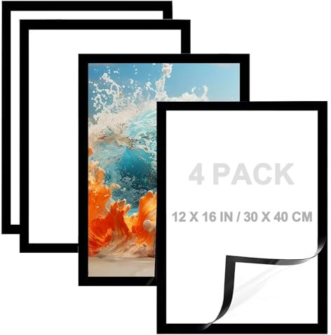 qhklew 4 Pezzi Cornice Magnetica A4, Cornice Magnetica Autoadesiva 30 x 40 cm, Informazioni Cornice per l'Affissione di Foto, Pubblicità, Poster, Dimensioni interne (Nero, 30x40 cm)