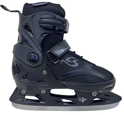 Cox Swain verstellbare Schlittschuhe Black Ice, Eislaufschuhe für Kinder, Jugendliche und Erwachsene bis 100KG, vorgeschliffene Edelstahlkufe, Softboot, Black, Gr. XL (43-46)