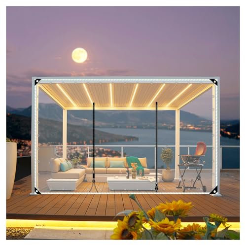 Bâche d'extérieur transparente imperméable avec porte à fermeture éclair - Bâche en PVC résistante aux intempéries - Pour garage, terrasse, tonnelle, porche - 4 x 4 m