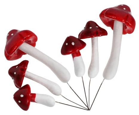 FUNOMOCYA Hongos Artificiales de Espuma Rojos, 6 Piezas, Decoración para Terrarios y Jardín de Hadas, Accesorios DIY para Manualidades y Micropaisajes