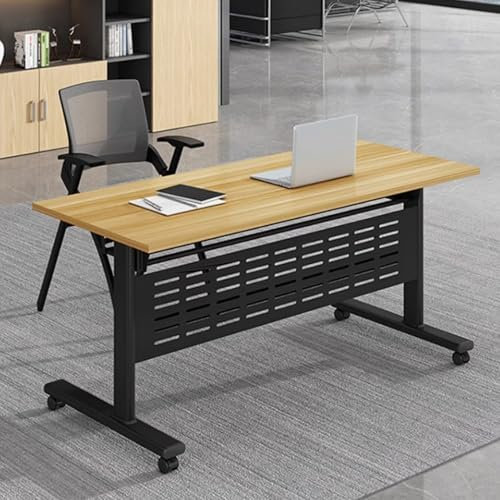 Mobiler klappbarer Konferenztisch aus Holz auf Rädern, multifunktionaler Büro- und Schulschreibtisch für Büro und Schule, Weiß/helles Walnussholz, 160 x 40,6 x 76,2 cm/160 x 50,8 x 76,2 cm