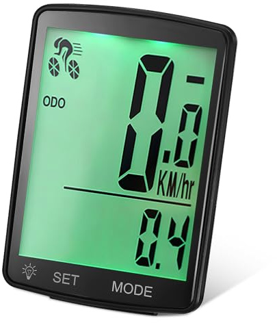 Kabelloser Fahrradcomputer und Lcd Display Tachometer mit Kilometerzähler | Schwarz, Wetterfestes Abs/pmma Gehäuse, Großes Display, Kompakt und Leicht