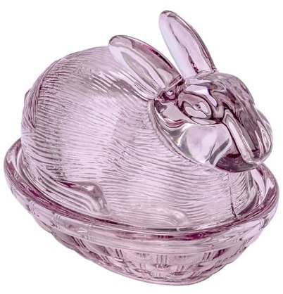 Ideen mit Herz Conejo de cristal, 2 piezas, con tapa extraíble, cuenco de cristal, lata, Pascua, decoración de Pascua (rosa viejo)
