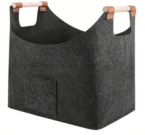 Borsa da trasporto per legno di fuoco – Cesto in legno in pelliccia di feltro, borsa da intaglio in legno resistente, borsa tote per legna da ardere da interno | Borsa tote riutilizzabile per camino,