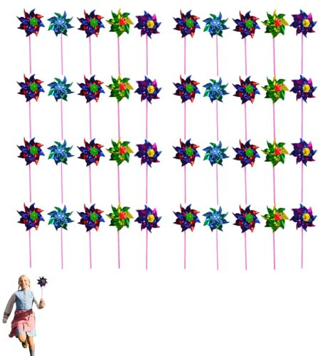 40 Pcs Windmills for Garden, Windmills for Children, Pinwheels for Garden Wind Spinners Kids Outdoor Party Reflective Pinwheels for Boys Girls Outdoor Party Projects Farm Lawn Decor（ Assembly is requi