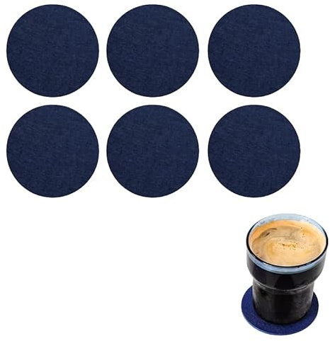 6 Pieces Dark Blue Felt Coasters 10CM Round Coasters Set Heat Insulation Metal Cup Mats Drinking Coaster For Cafe,Bar