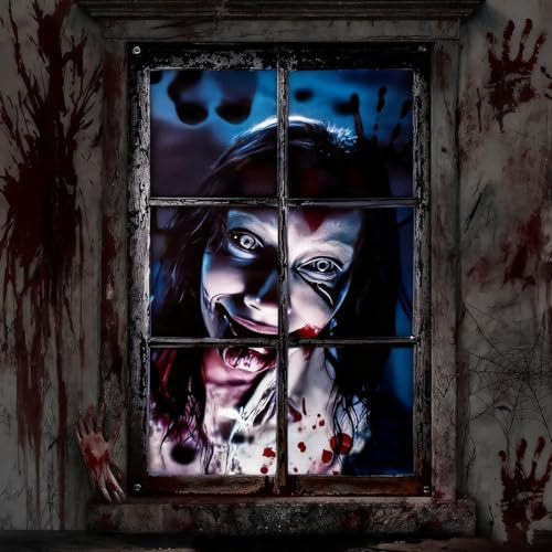 Decorazioni Halloween Finestre Casa Esterno - Addobbi Halloween Giardino Decori Halloween Horror per Porta Interno Decorazione, 120 x 80 cm