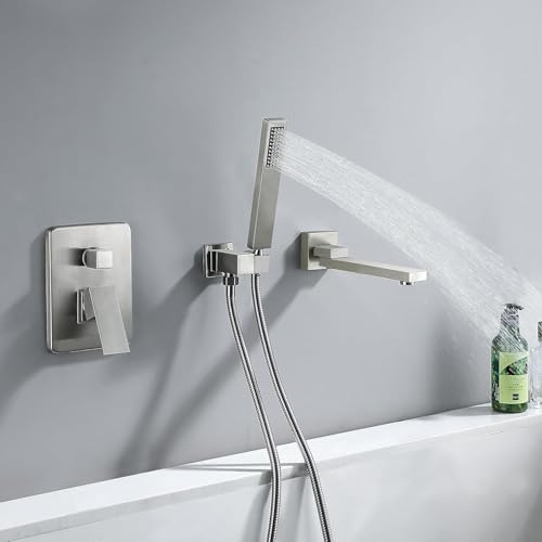 Badewannenarmatur chicstyleme Unterputz Badewannenarmatur mit Handbrause Gebürstetes Nickel Bad Duscharmatur Einhebel-Duscharmatur Handbrause und Wandarmatur Verstecktes Messing Wandduschsystem