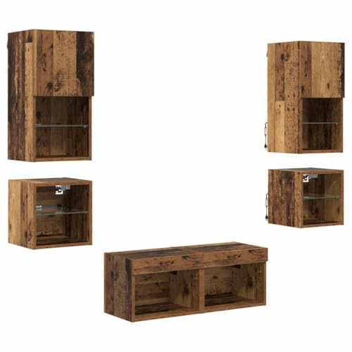 vidaXL Unidades de Pared para TV 8 pcs Madera Vieja, Almacenamiento Moderno para la Sala de Estar, Unidad de Pared Rectangular, Estante Ajustable, gabinete Elegante para Medios, soluciones organizado