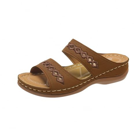 YIzdegg damsandaler smärtlindring – sommarskor ergonomiska sandaletter andas tofflor bekväma sandaler ergonomiska sandaler bekväma utomhussandaler för fritid och hem, BRUN, 37