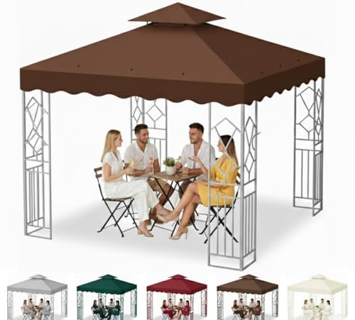 Qweidown Toit de Remplacement pour Tonnelle 3x3m Imperméable, Protection UV, Housse de Rechange Toile de Jardin pour Fête, Barbecue, Mariage, Terrasse et Camping Pavillon(Double Toit, Marron)