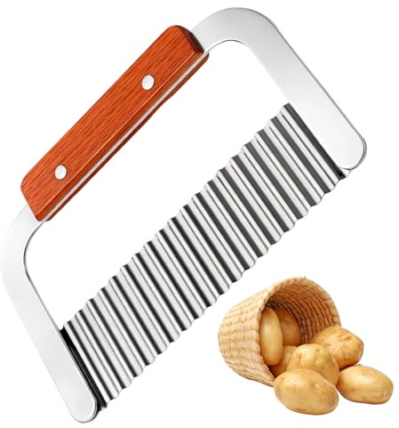 argtnayk 1pcs Coupe Frites, Coupe Pomme De Terre, Coupe Frite Professionnel, Couteau Ondulé à Manche En Bois Massif Multifonction, Rapeuse LéGume Tranchant, Acier Inoxydable Pour Cuisine Maison