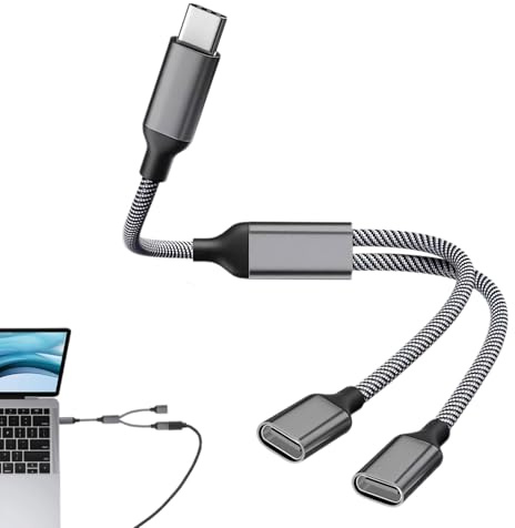1 PCS USB C Splitter 2 Port,2 in 1 Type C Male to Dual USB C Female Adapter,2 In 1 usb c to usb adaptor,Headphone and Transmission Splitter Cable Compatible with Samsung/Phone 15 Series/Laptop