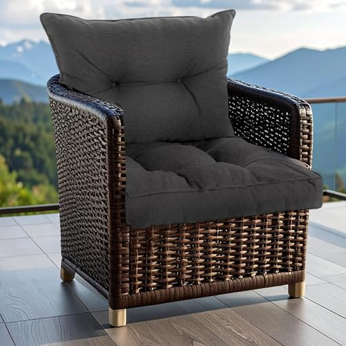 SLIPIO Outdoor Kissen für Gartenmöbel | Wasserfest Sitzkissen 50x50 cm & Rückenkissen 50x40 cm Polster Set für Gartenstühle | Hoch FÜLLPRO+ Füllung | Lounge Auflagen Stuhl, Gartenbank | Dunkelgrau
