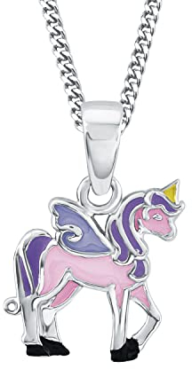 Prinzessin Lillifee Kette mit Anhänger 925 Sterling Silber Mädchen Kinder Halsschmuck, 35+3 cm, Lila, Einhorn, Kommt in Schmuck Geschenk Box, 2013154