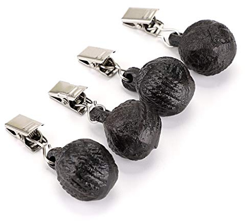 OwnMy Set of 4 Black Tablecloth Weights Clip on, Pendant Tablecloth Weights Kit with Cast Iron Round Ball, Heavy Duty Flag Weight Clips for Outdoor Garden Party Picnic Table Cloths