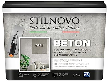 Stilnovo Beton - Grau - Mineralischer Echtbeton - Einfach Anzumischen & zu Verarbeiten - Hochwertig - Matt - 4-6m² - 6 KG