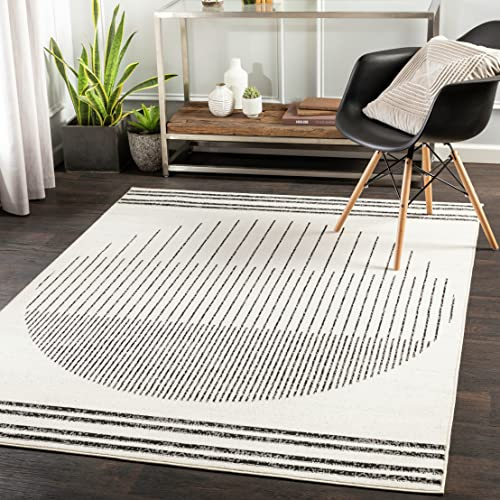 Livabliss Nairobi Geometric Rug - Scandi Area Rugs Living Room 130x170 cm, Dining, Kitchen - Neutral, Abstract Patterned Rugs, Boho Style, Easy Care Pile - Large Rug, Ivory, Black and Cream