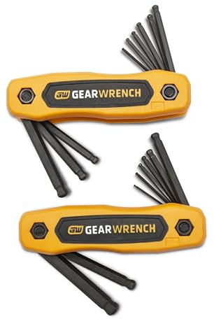 GearWrench 83511 SAE/Metric Ball End Folding Hex Key Set, 17 Piece Alloy Steel