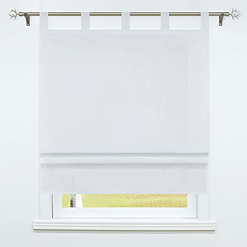 SCHOAL Raffrollo mit Schlaufen Raffgardine Transparent Küche Gardinen Schlaufenrollo Leinen Vorhänge Uni Grau BxH 140x140cm 1 Stück