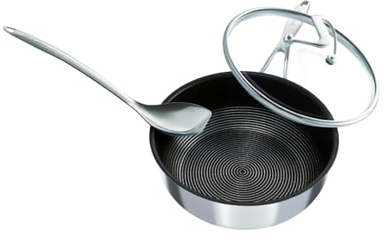 Circulon SteelShield C Series Stainless Steel Deep Frying Pan with Lid 24cm / 3.3L - Induction Saute Pan with Lid & Metal Spoon - Hybrid Non Stick, Metal Utensil Safe & Dishwasher Safe Cookware