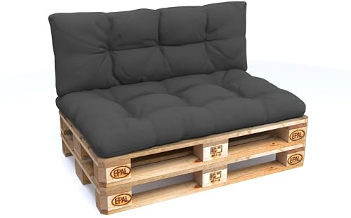 POKAR Palettenkissen Wasserabweisend Palettenauflagen Palettenmöbel Palettensofa 2er Set: Sitzkissen 120x80 + Rückenlehne 120x40, Anthrazit