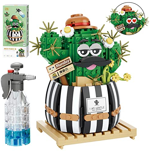 MEIEST Mini Bulbous Cactus Bonsai Building Blocks Set,Decoration Home,Artificial Flowers Bouquet Plant Construction Building Bricks Toy for Kids Adult (Cactus-1)
