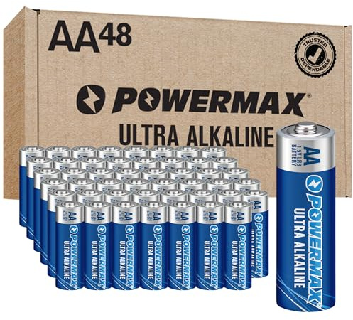 Powermax 48-Count AA Batteries, Ultra Long Lasting Alkaline Battery, 10-Year Shelf Life, Reclosable Packaging