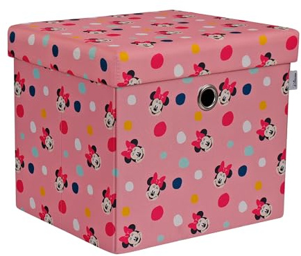 Disney Classic Minnie Maus Ottomanen-Aufbewahrungsbox, faltbar, quadratische Spielzeugtruhe, Box mit Deckel für Kinder, Fußhocker, belastbar bis zu 30 kg, rosa