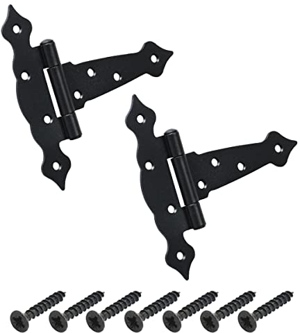 BRESKO Kreuzgehänge schwarz dekorativ Scharnier Torband Türband Ladenband T-Scharniere T-Bänder 2er Set mit Schrauben (125x40x160 mm)