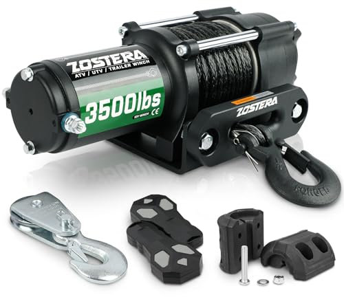 Zostera Verricello ATV/UTV da 1587,6 kg con corda sintetica, verricello elettrico per rimorchio per barca 12 V, verricello impermeabile con 2 telecomandi wireless e interruttore cablato, con piastra