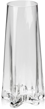 Dekovase Glasvase Dekorative Blumenvase aus Glas mit Sternförmiger Boden, Tischvase Väschen Höhe 23,5cm, Minimalistisch Vasen für Tisch Hochzeit Fensterbank Dekoration