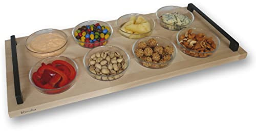 Rondia Bowls – Serviertablett mit Griffen und integrierten Schüsseln, Servierschalen, Snackschalen, Dessertschalen Set für Grillen, Raclette, Schoko-Fondue, Tapas, Dips, Partys und mehr – 8x 250ml