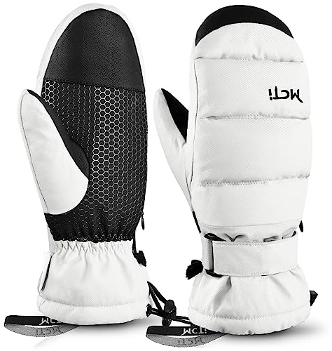 Kineed skidhandskar dam snowboard knythandskar pekskärm vattentät vinter varma vantar med dold blixtlåsficka vit