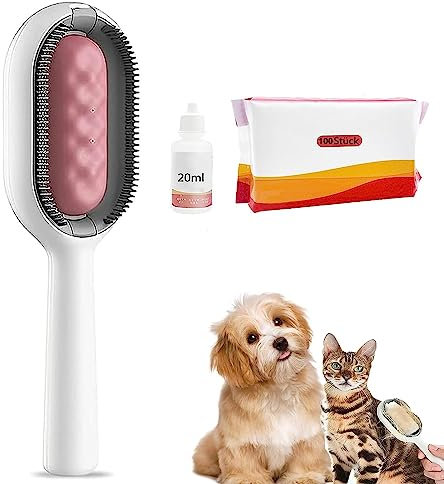 COITROZR Dog Brush With Water Tank-ChicSoleil Pet Hair Removal Comb With Water Tank Add Essence Liquid Massage Portable Professional Cat Brushes Pet Hair Remover For Grooming &Cleaning (Color : Pink-