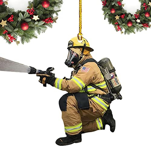 Genikeer Weihnachtsschmuck Acryl Feuerwehr Anhänger | Weihnachten Deko | Weihnachtsbaum Anhänger | Feuerwehrmann Weihnachtsschmuck | Christbaumschmuck
