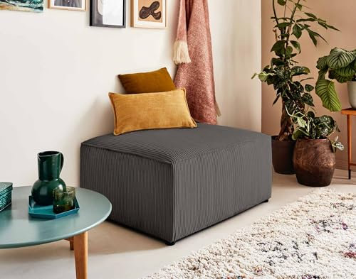 Bestmobilier Topaze - Hocker - aus Cord Grau