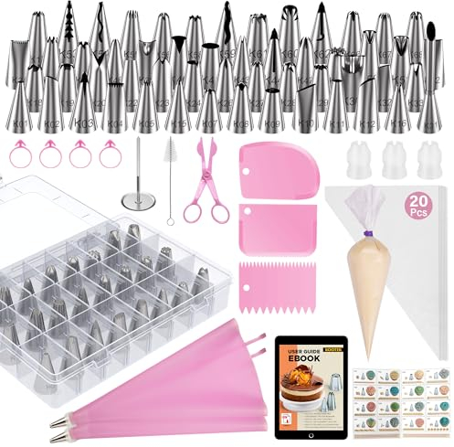 Kootek 90 PCs Piping Bags and Tips Set, Cake Decorating Supplies Kit with 55 Numbered Icing Piping Tips, 20+2 Pastry Bags for Cake Cupcake, Frosting Piping Kit with Booklet and eBook