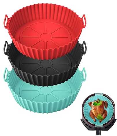 Atsmoce® 3 Packed Pot en Silicone pour Friteuse à Air, 20cm Air Fryer Silicone Pot Panier, Réutilisable Moule Silicone Air Fryer, Convient pour four, Micro-ondes, Friteuse à air (B)