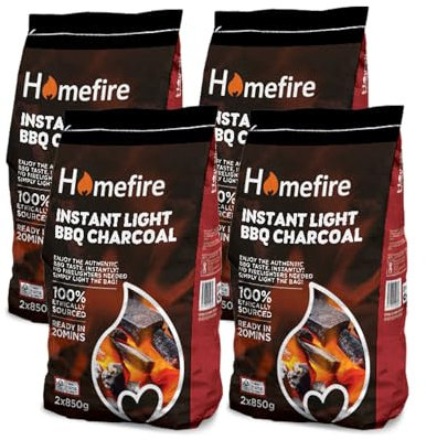 Homefire Instant Light Lumpwood Charcoal, Great for Traditional BBQs, 1kg (8 Packs)