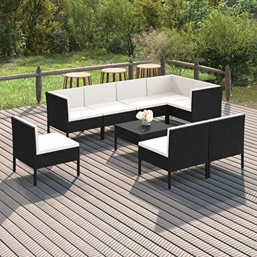 DYRJDJWIDHW europaletten,gartenmöbel Set,palettenkissen,9-TLG. Garten-Lounge-Set mit Auflagen Poly Rattan SchwarzGeeignet für Garten, Swimmingpool, Wohnzimmer, Terrasse