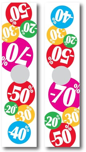 Affichesstore 30793 - Kit 2 Affiches -20% -30% -40% -50% -70% - L40 H168 cm - Avec Trou Pour Mannequin - Papier 170g. - Encres Brillantes - Qualité Sérigraphie - Soldes/Remises/Promos