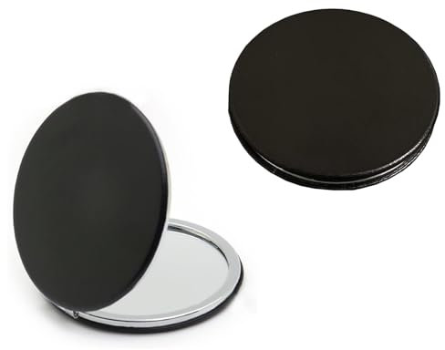 ZEACCT 2 Pièces Miroir Compact Rond Pliable, Portable Bidirectionnel pour Poche et Sac à Main - Noir